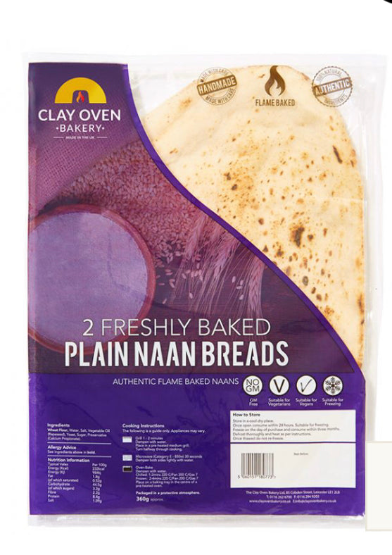 CLAY OVEN BAKERY PLAIN NAAN BREADS (2pk) 360g