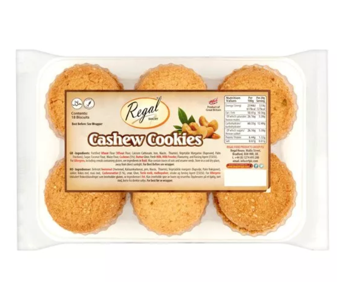 REGAL BAKERY CASHEW COOKIE (EGG FREE) 18'S