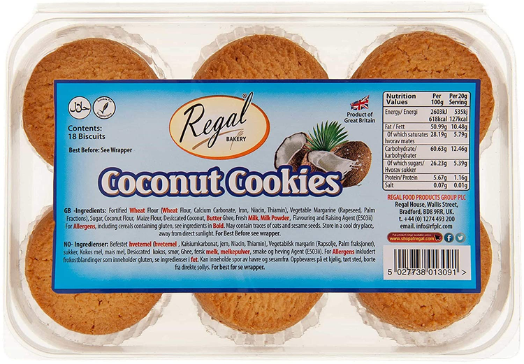 REGAL BAKERY COCONUT COOKIES (EGG FREE) 18'S